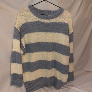 Blue and white striped sweater